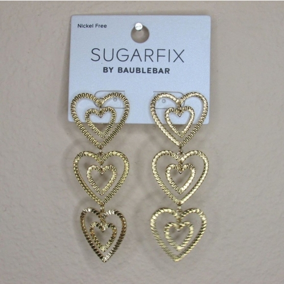 🔹️SUGARFIX 🔹️by Baublebar Stacked Gold Heart Drop Earrings  ✨️🍍 - Picture 3 of 5